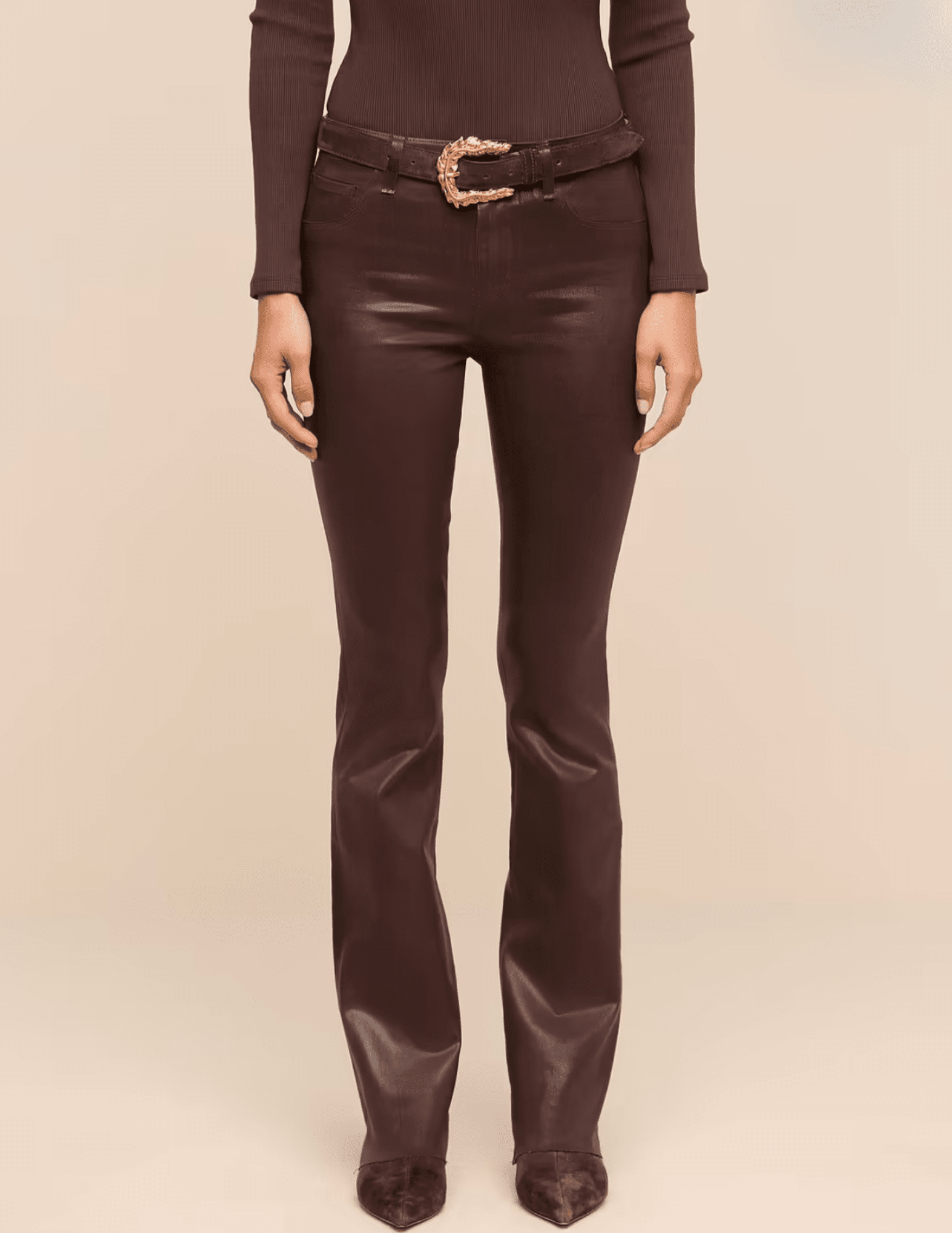 Front view of L’AGENCE Ruth High Rise Straight Coated Jeans in Dark Java
