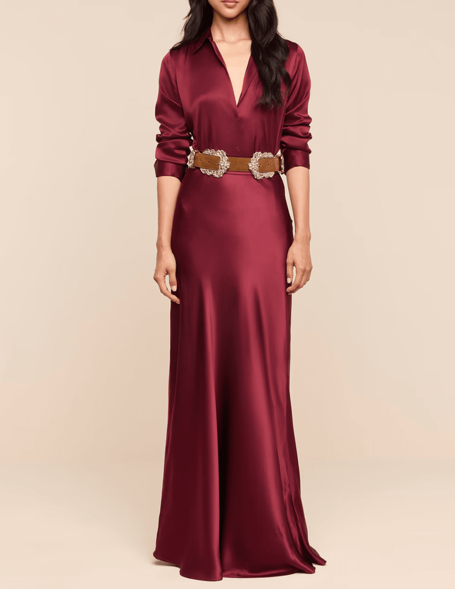 L'AGENCE Ryker Silk Maxi Skirt in Merlot Red with matching tyler blouse