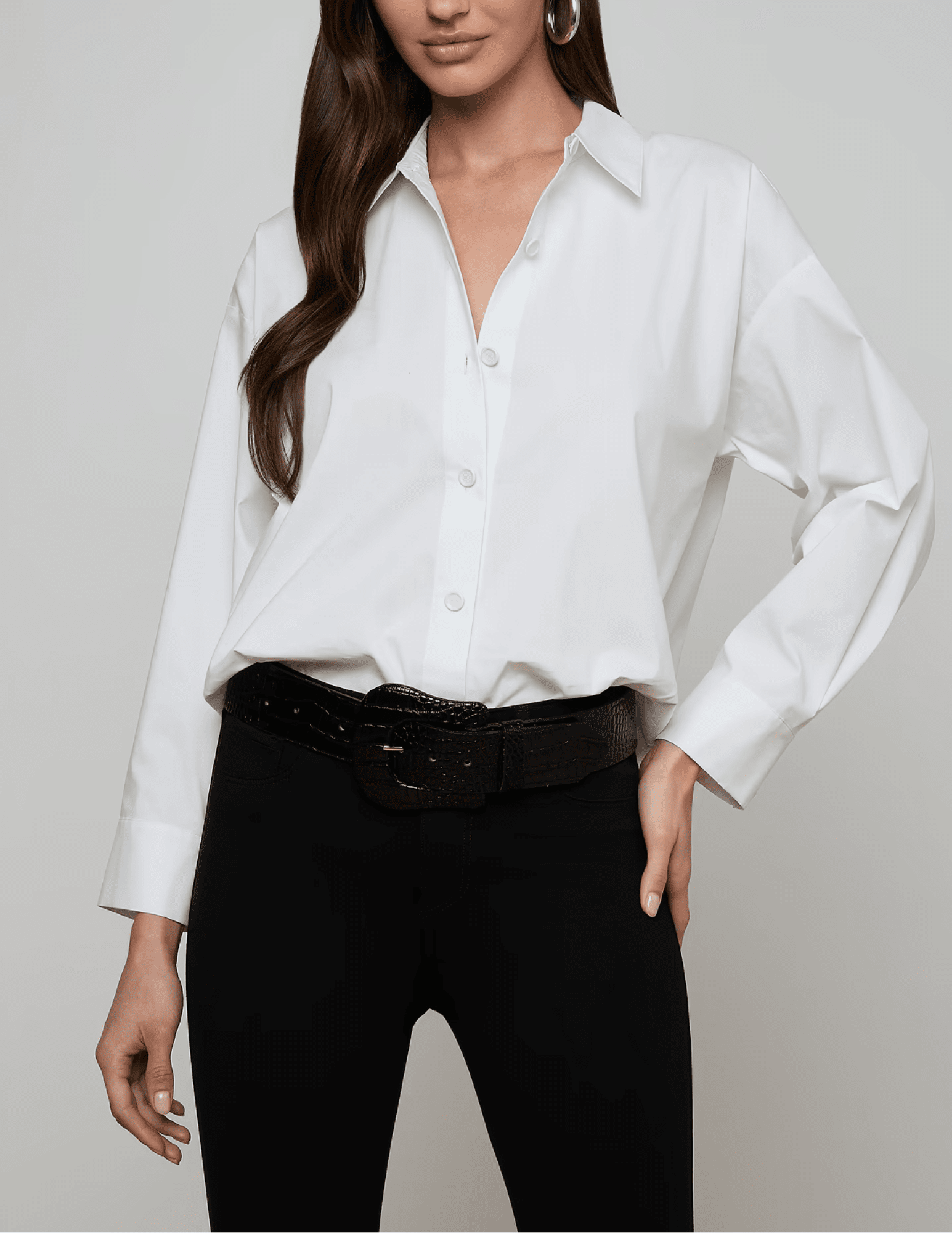 Front view of L'AGENCE Rylie Relaxed Poplin Shirt White
