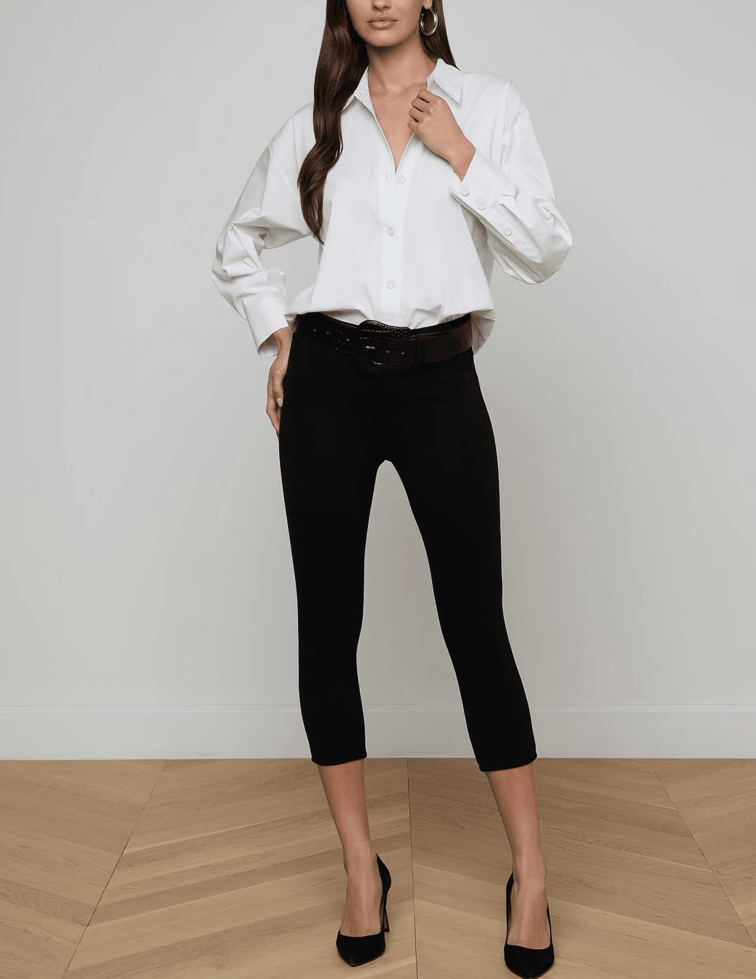 Full body view L'AGENCE Rylie Relaxed Poplin Shirt White