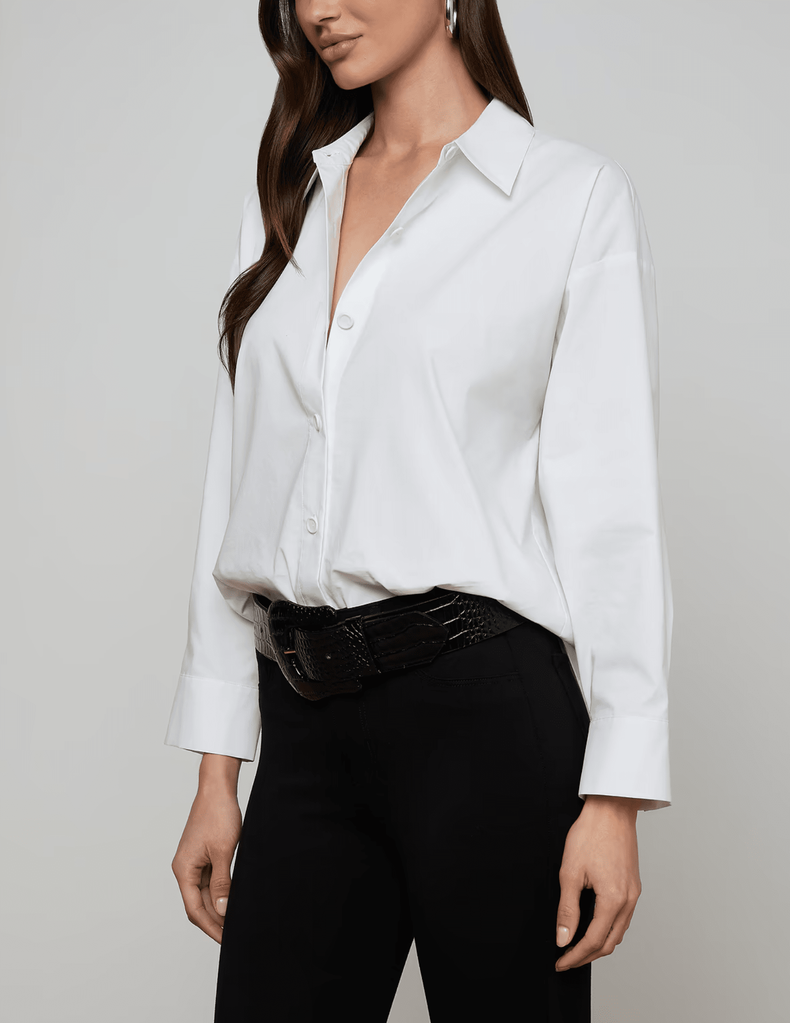 Side view of L'AGENCE Rylie Relaxed Poplin Shirt White