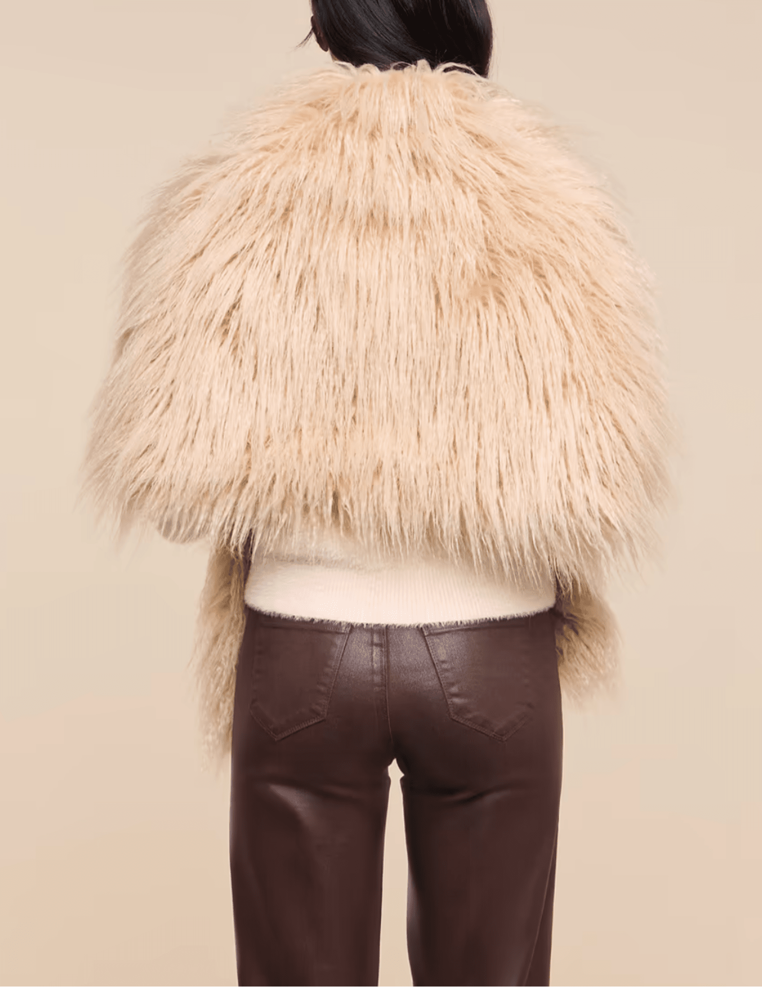 Back view of L'AGENCE Sabine Faux Fur Scarf in Biscuit