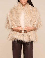 Front of view of L'AGENCE Sabine Faux Fur Scarf in Biscuit