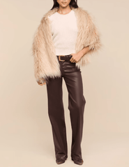 Full body view of L'AGENCE Sabine Faux Fur Scarf in Biscuit
