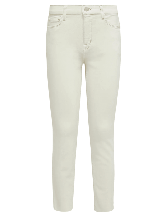 L'AGENCE Sada high rise cropped slim jeans in Macadamia, neutral-toned women’s denim with a slim silhouette and ankle-grazing length front view

