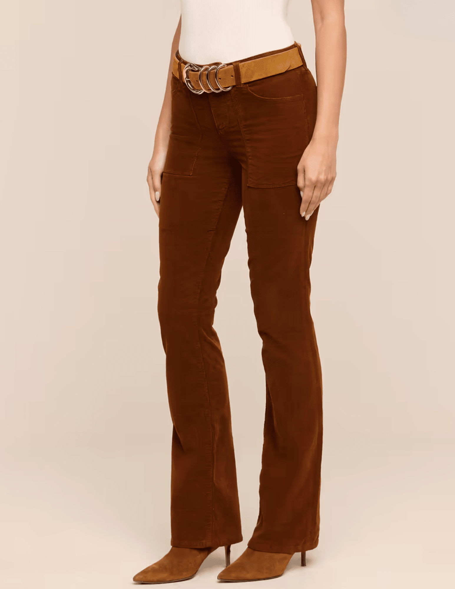 Side view of L'AGENCE Saffia High Rise Corduroy Jeans in Java