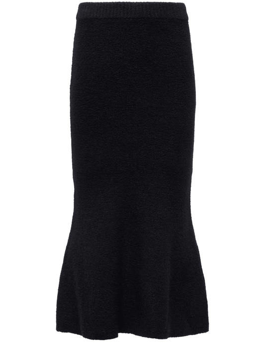 L’Agence Salem Knit Flare Midi Skirt in black with high-rise fit and flared hem
