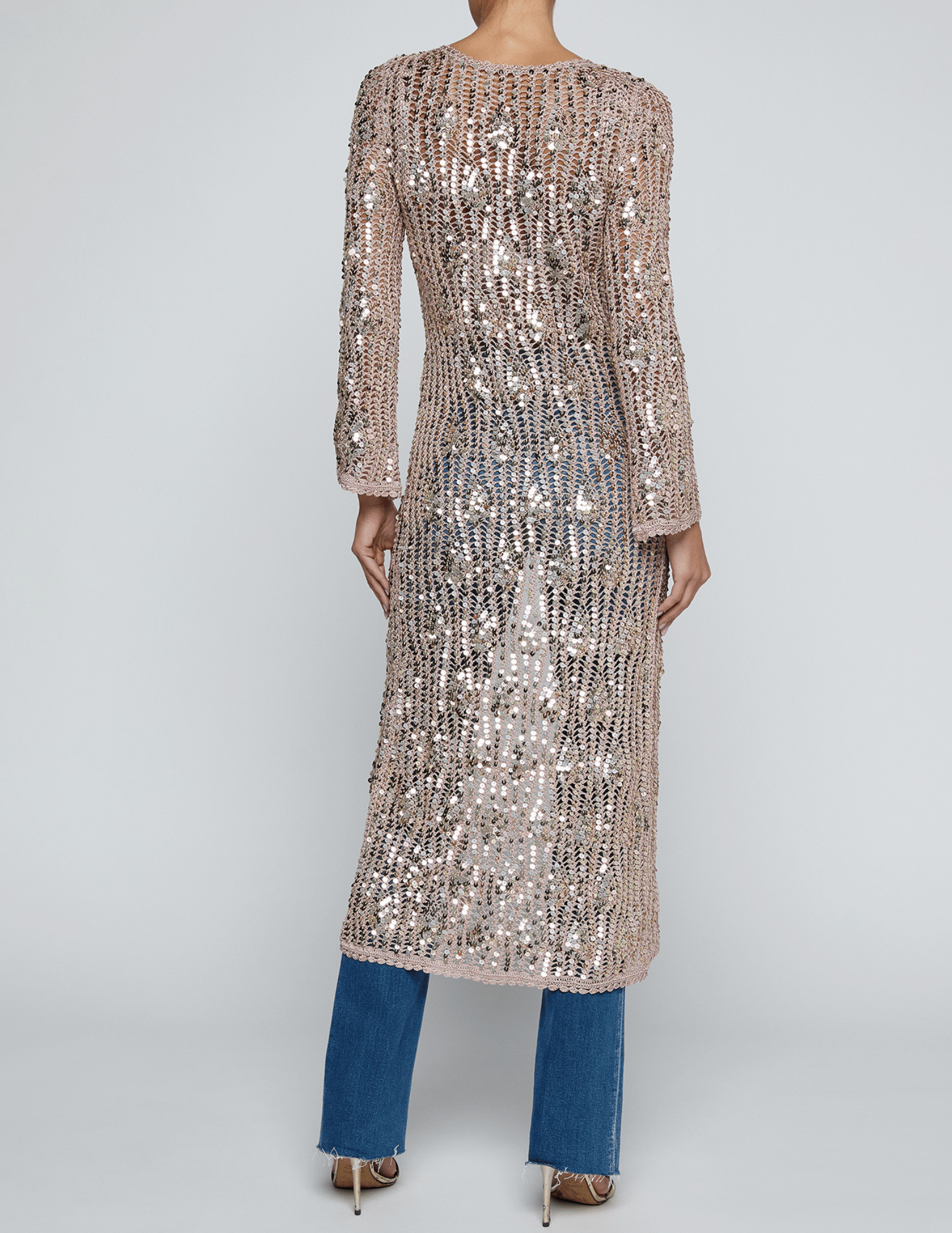 L’Agence Sanya crochet sequin cardigan dress misty rose back view