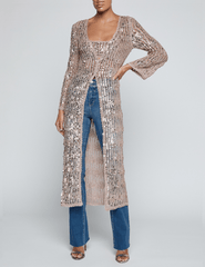 L’Agence Sanya crochet sequin cardigan dress misty rose front view