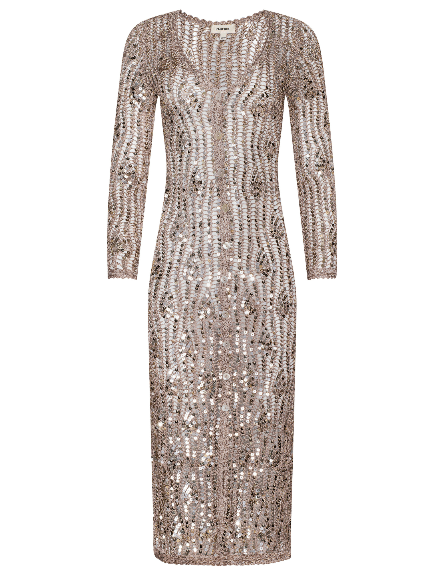 L’Agence Sanya crochet sequin cardigan dress misty rose