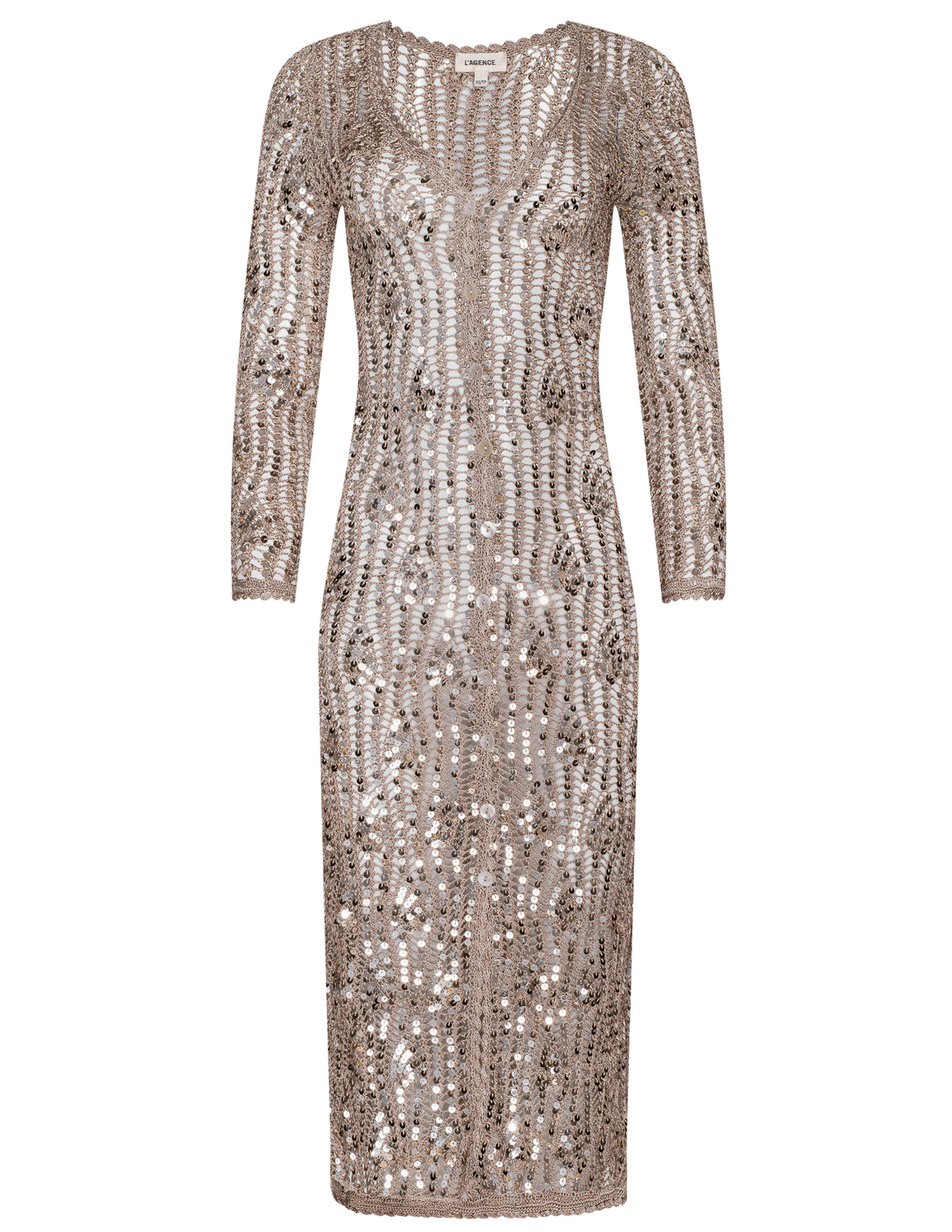 L’Agence Sanya crochet sequin cardigan dress misty rose
