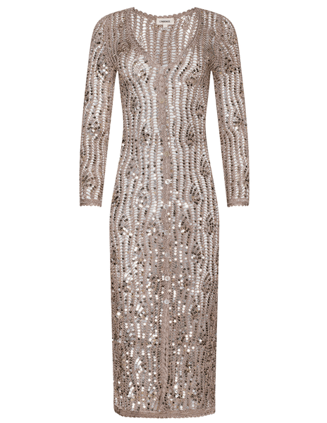 L'AGENCE Sanya Crochet Sequin Cardigan Dress in Misty Rose
