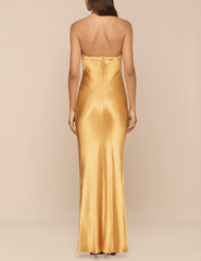 Back view of L’AGENCE Saphara Halter Gown in Dark Gold