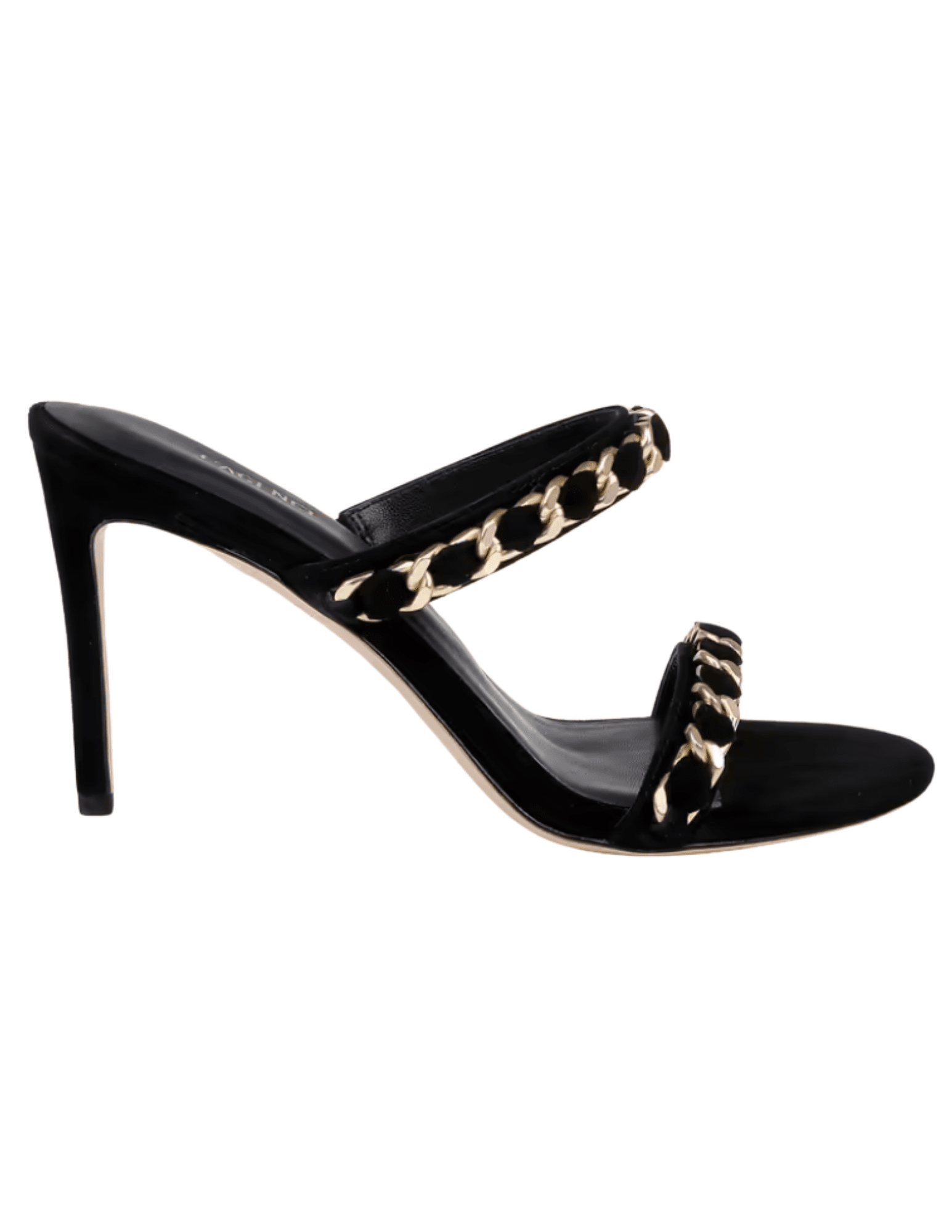 L'AGENCE Sarika Chain Heel Sandal in Black Suede