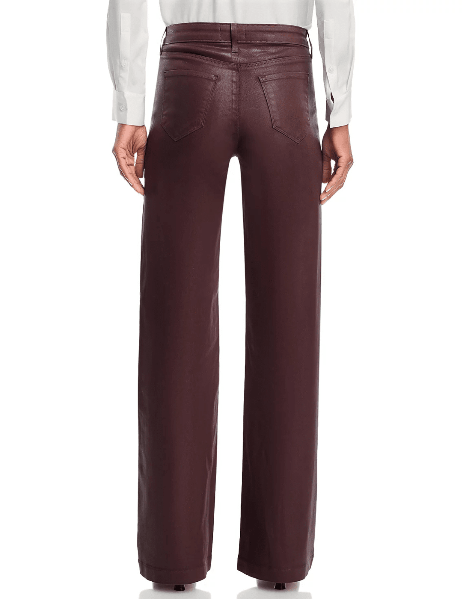 Back view of L’AGENCE Scottie coated wide leg jeans with pockets