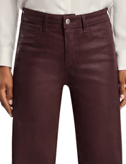 Detail view of L’AGENCE Scottie coated chocolate wide leg jeans