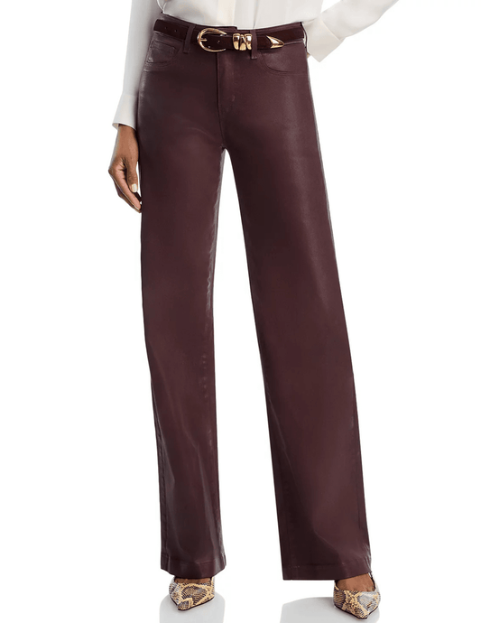 Front view of L’AGENCE Scottie coated wide leg jeans with pockets