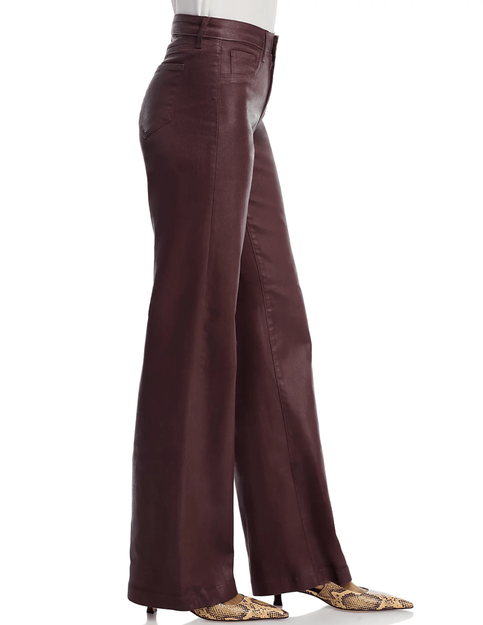 Side view of L’AGENCE Scottie coated wide leg jeans with pockets