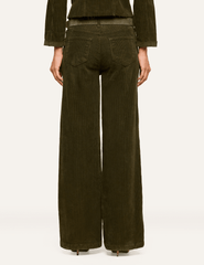 Back view of L'AGENCE Scottie High Rise Corduroy Jeans in Army featuring classic back pockets and wide legs.