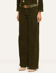 Side view of L'AGENCE Scottie High Rise Corduroy Jeans in Army featuring classic back pockets and wide legs.