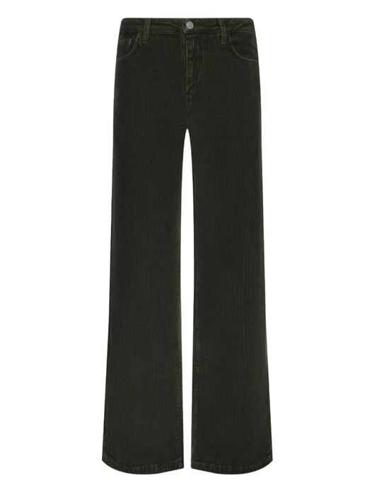 L'AGENCE Scottie Corduroy Wide Leg Jeans in Army featuring a high-rise waist and relaxed wide-leg fit.