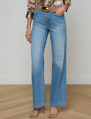 Full view of L'AGENCE Scottie high rise wide leg jeans in Anaheim vintage wash denim