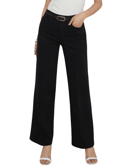 L'AGENCE Scottie high rise wide leg jeans in black wash, women’s sleek denim with a flattering high waist and relaxed wide leg silhouette front model view