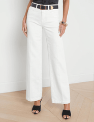 L'AGENCE Scottie high rise wide leg jeans in blanc, women’s light white denim with a flattering high waist and relaxed wide leg fit-front model view