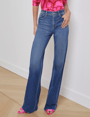 Front view of L’AGENCE Scottie High Rise Wide Leg Jeans in Hasting wash