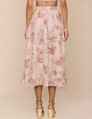L'AGENCE Seina Linen Midi Skirt in Tan Multi Textured Jungle Toile back view
