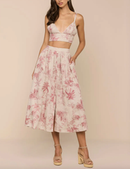 L'AGENCE Seina Linen Midi Skirt in Tan Multi Textured Jungle Toile full body