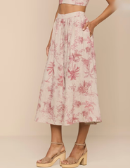 L'AGENCE Seina Linen Midi Skirt in Tan Multi Textured Jungle Toile side view