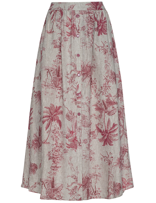 L'AGENCE Seina Linen Midi Skirt in Tan Multi Textured Jungle Toile