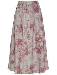 L'AGENCE Seina Linen Midi Skirt in Tan Multi Textured Jungle Toile