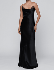 Front view of L'AGENCE Selene Lace Cowl Gown in Black