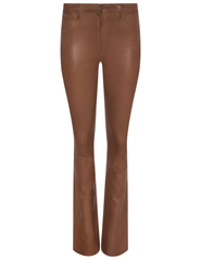 L'AGENCE Selma High Rise Baby Boot-Cut Coated Jean in Cognac – slim fit stretch denim with bootcut hem