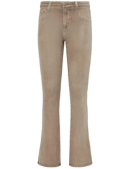 L'AGENCE Selma high rise baby boot-cut coated jeans in Rye Coated, tan women’s denim with a glossy finish and subtle flared leg front view