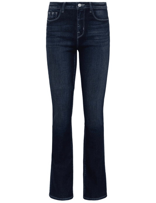 L'AGENCE Selma high rise baby boot-cut jeans in Crest dark wash, women’s denim with a flattering high waist and subtle boot-cut leg front view