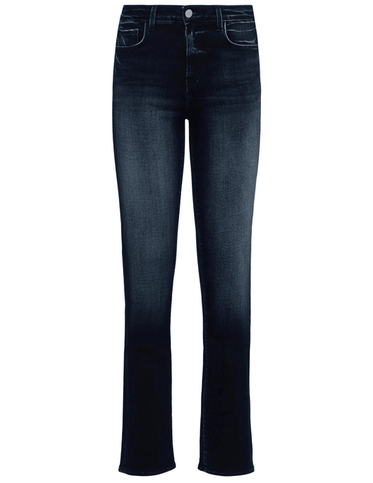L’Agence Selma High-Rise Baby Boot-Cut Jean Nightingale – deep blue premium denim, slim bootcut hem, front view