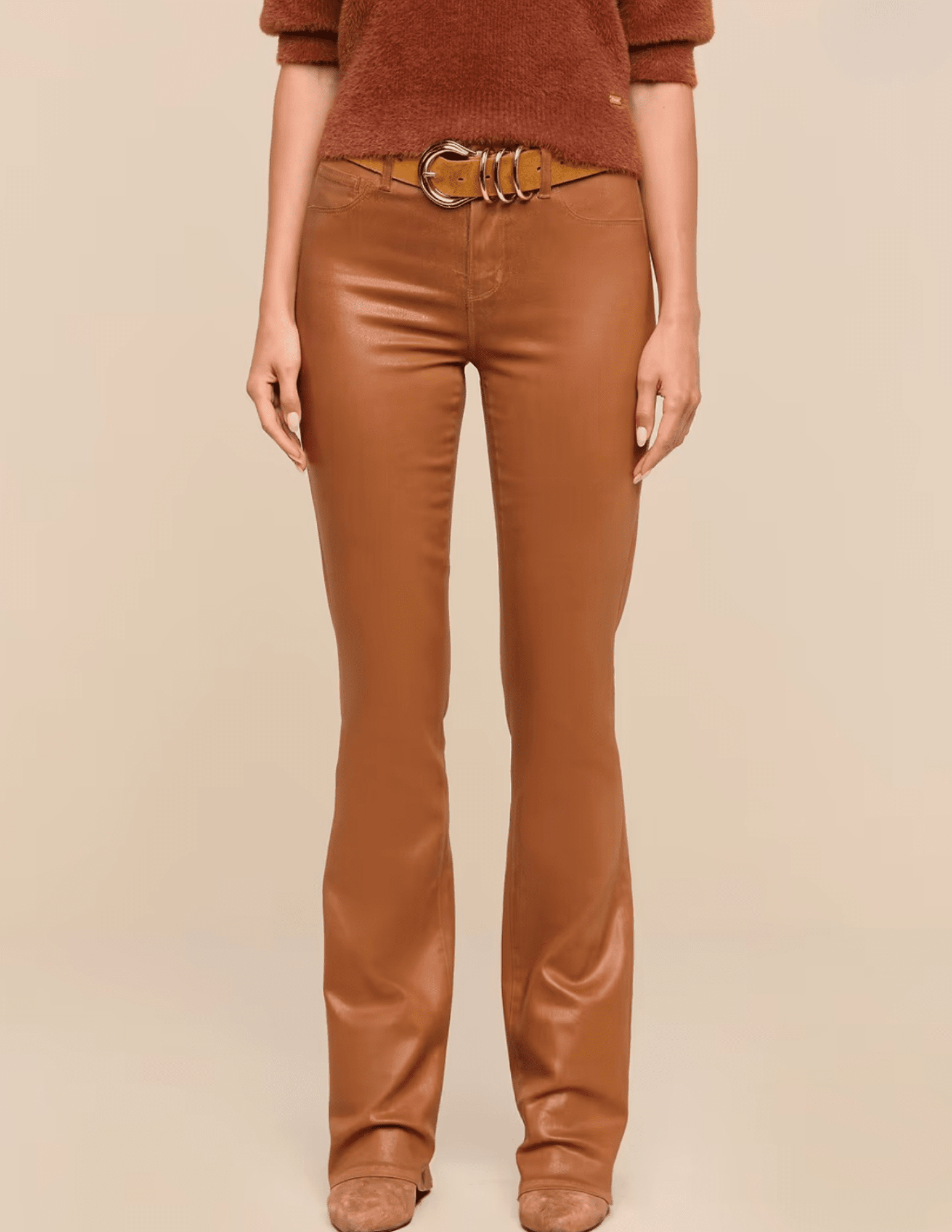 Front view of L’AGENCE Selma High Rise Baby Bootcut Jeans in Java Coated
