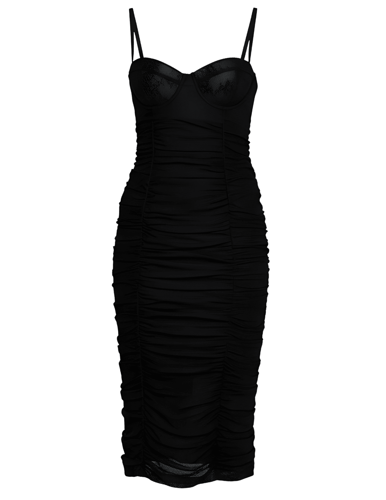 L’AGENCE Senna Lace Bustier Midi Dress in Black – front view