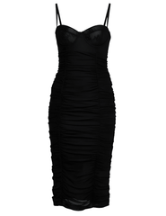 L’AGENCE Senna Lace Bustier Midi Dress in Black – front view