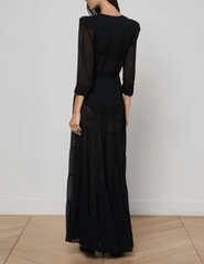 L’AGENCE Seraphina Tiered Maxi Dress in black, back view
