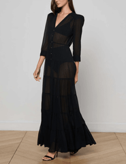 L’AGENCE Seraphina Tiered Maxi Dress in black, side view
