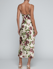 Back view of L'AGENCE Seridie silk midi slip dress in romantic rose print
