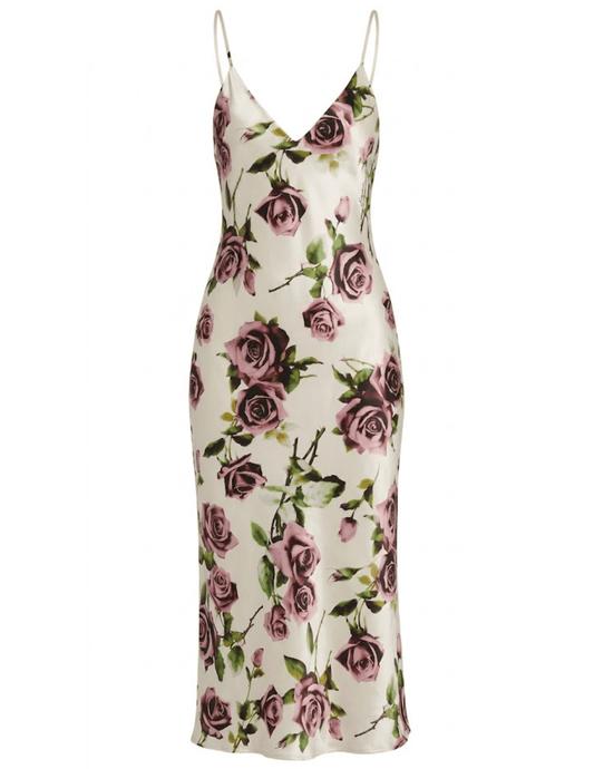 L'AGENCE Seridie silk midi slip dress in romantic rose print