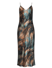  L’AGENCE Seridie Silk Slip Dress in Teal Multi Mix Feather Print
