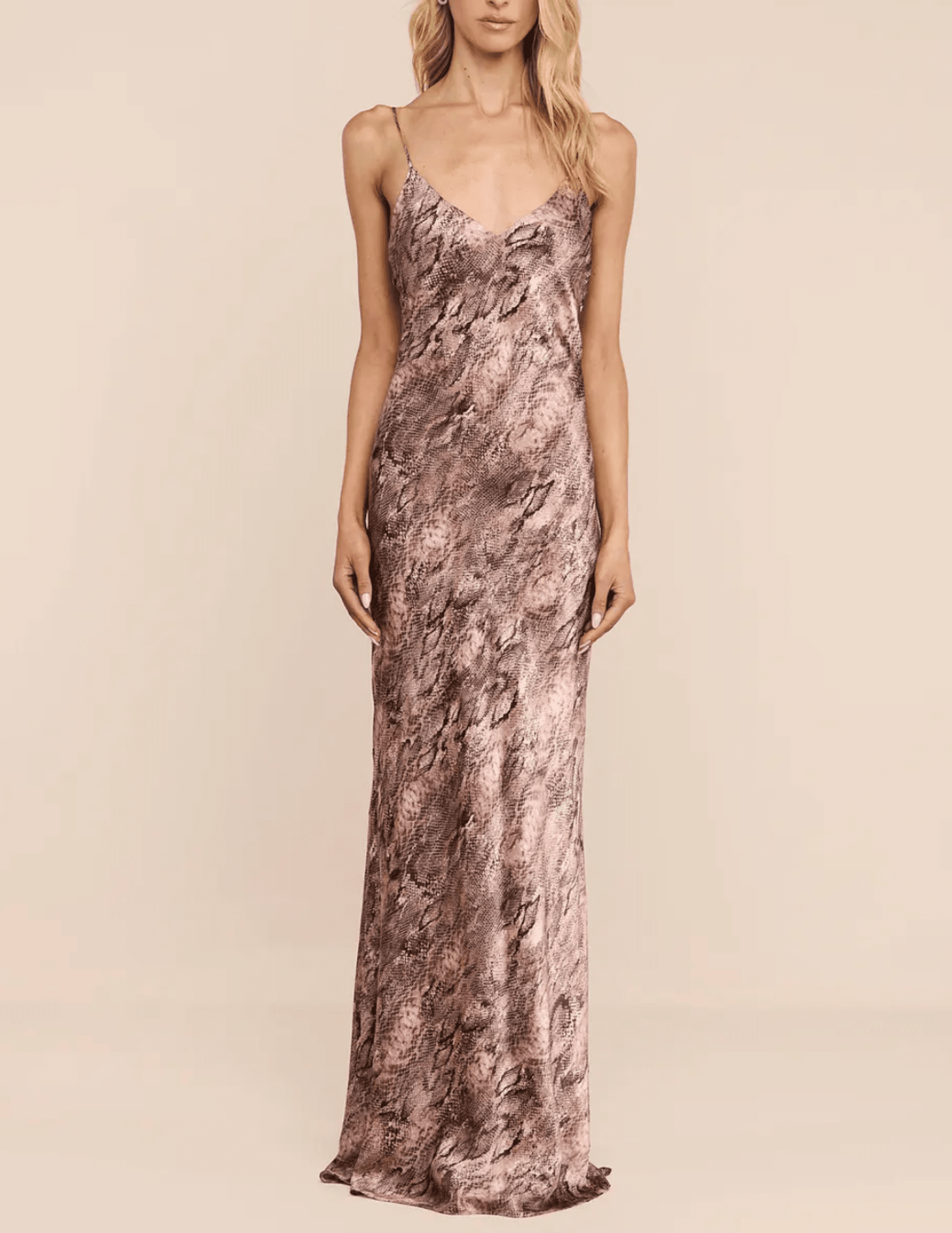 Front view of L'AGENCE Serita silk bias-cut maxi dress