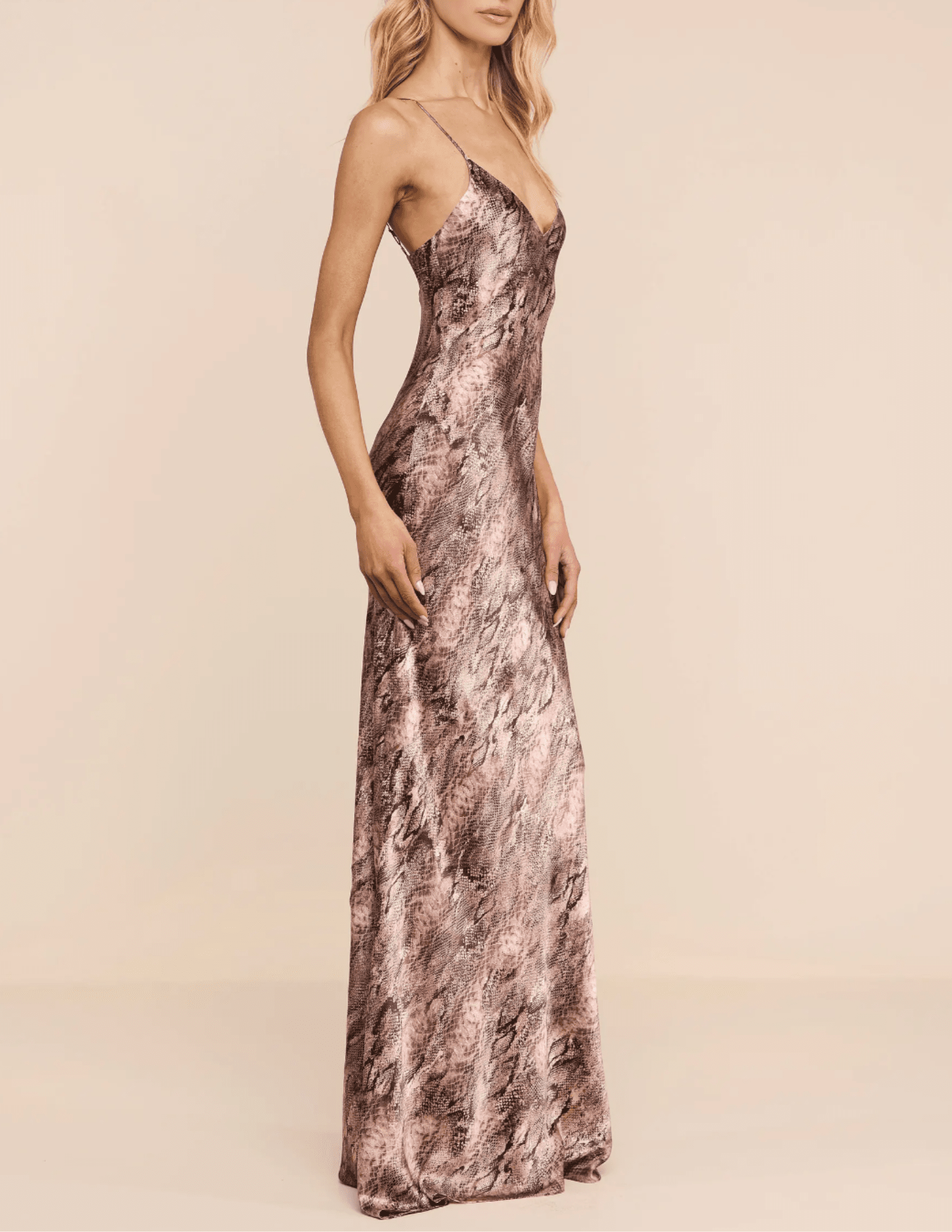 Side view of L'AGENCE Serita silk bias-cut maxi dress