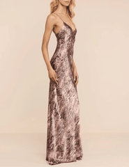 Side view of L'AGENCE Serita silk bias-cut maxi dress